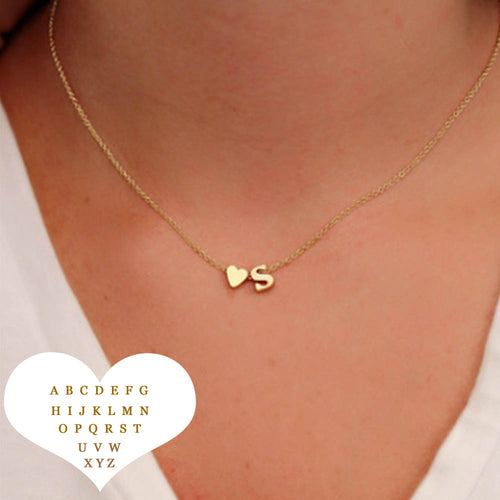 Fashion Tiny Heart Dainty Initial Personalized Letter Name Choker Necklace for Women Gold Color Pendant Jewelry Gift Accessories