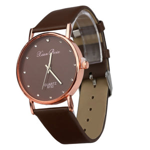 Fashion Women's Diamond Simple Watch Case Leather Band Round Dial Quartz Wrist Watch Small Diamond Relogio Feminino