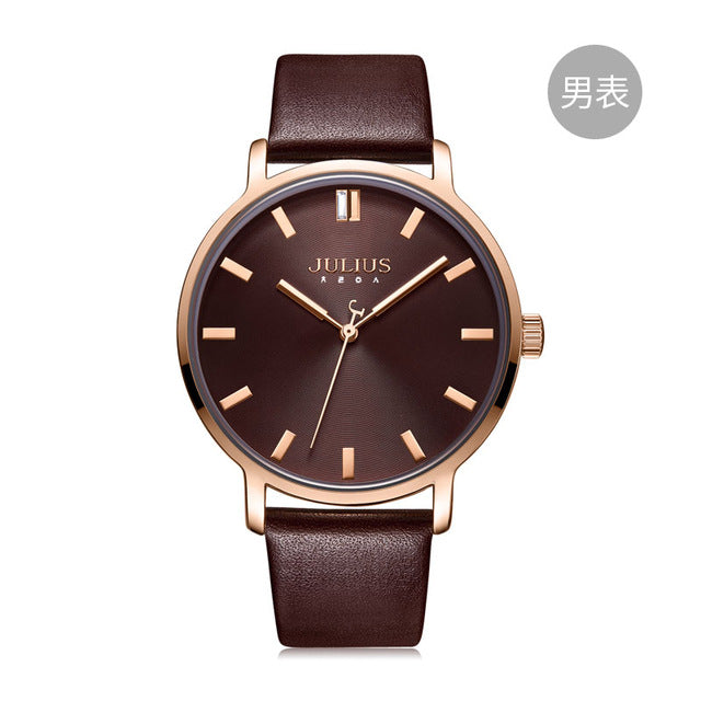 Classic Men's Watch Women's Watch Japan Quartz Couple Hours Fashion Real Leather Bracelet Lover's Birthday Gift Julius Box