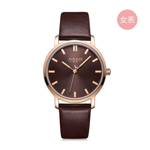 Classic Men's Watch Women's Watch Japan Quartz Couple Hours Fashion Real Leather Bracelet Lover's Birthday Gift Julius Box