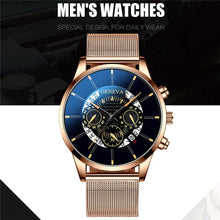 Load image into Gallery viewer, Luxury Men&#39;s Fashion Business Calendar Watches Blue Stainless Steel Mesh Belt Analog Quartz Watch relogio masculino