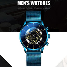 Load image into Gallery viewer, Luxury Men&#39;s Fashion Business Calendar Watches Blue Stainless Steel Mesh Belt Analog Quartz Watch relogio masculino