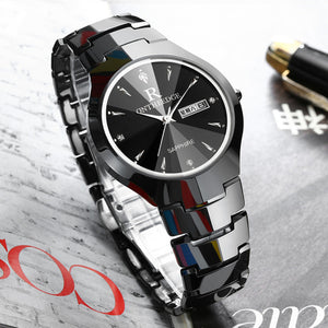 ONTHEEDGE Brand luxury Premium Tungsten Steel Round Dial Men Quartz Watch Couple Stainless Steel Band Business Mens watches Gift