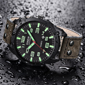 XINEW Watch Men Leather Strap Simple Calendar Luminous Dial Outdoor Men's Quartz Watch Men's Quartz Watch Relogio Masculino