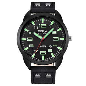 XINEW Watch Men Leather Strap Simple Calendar Luminous Dial Outdoor Men's Quartz Watch Men's Quartz Watch Relogio Masculino