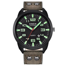 Load image into Gallery viewer, XINEW Watch Men Leather Strap Simple Calendar Luminous Dial Outdoor Men&#39;s Quartz Watch Men&#39;s Quartz Watch Relogio Masculino