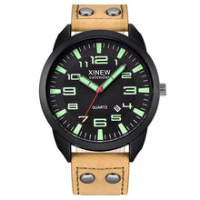 Load image into Gallery viewer, XINEW Watch Men Leather Strap Simple Calendar Luminous Dial Outdoor Men&#39;s Quartz Watch Men&#39;s Quartz Watch Relogio Masculino