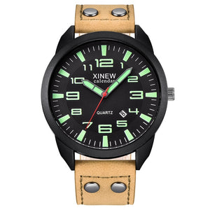 XINEW Watch Men Leather Strap Simple Calendar Luminous Dial Outdoor Men's Quartz Watch Men's Quartz Watch Relogio Masculino