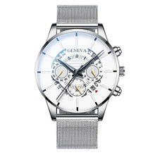 Load image into Gallery viewer, GENEVA TOP Brand Luxury Watch Men Fashion Business Calendar Stainless Steel Quartz Wrist Watch Male Clock relogio masculino