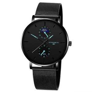 New Men's Watch Luxury Quartz Alloy Mesh  Multicolor Pointer Mysterious Black Male Business Simple Clock relogio masculino