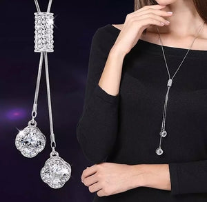 BYSPT Collier Femme Long Gray Crystal Necklaces & Pendants for Women Round Statement Necklace Maxi Colar Chain Fashion Jewelry