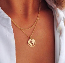 Load image into Gallery viewer, World Map Necklace Globetrotter Gold Map Pendant World Choker Map Crescent Moon Necklaces&amp;Pendants Dainty Pendants For Women