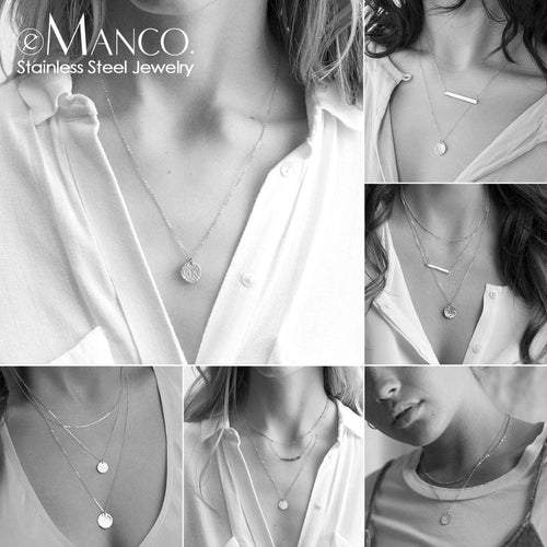 eManco 316L Stainless Steel Necklace Layered Custom Name Letter Choker Necklace women Pendants Necklace for women