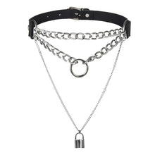 Load image into Gallery viewer, Gothic Lock Chain necklace multilayer Punk choker collar goth pendant necklace women black leather emo Kawaii witch rave jewelry