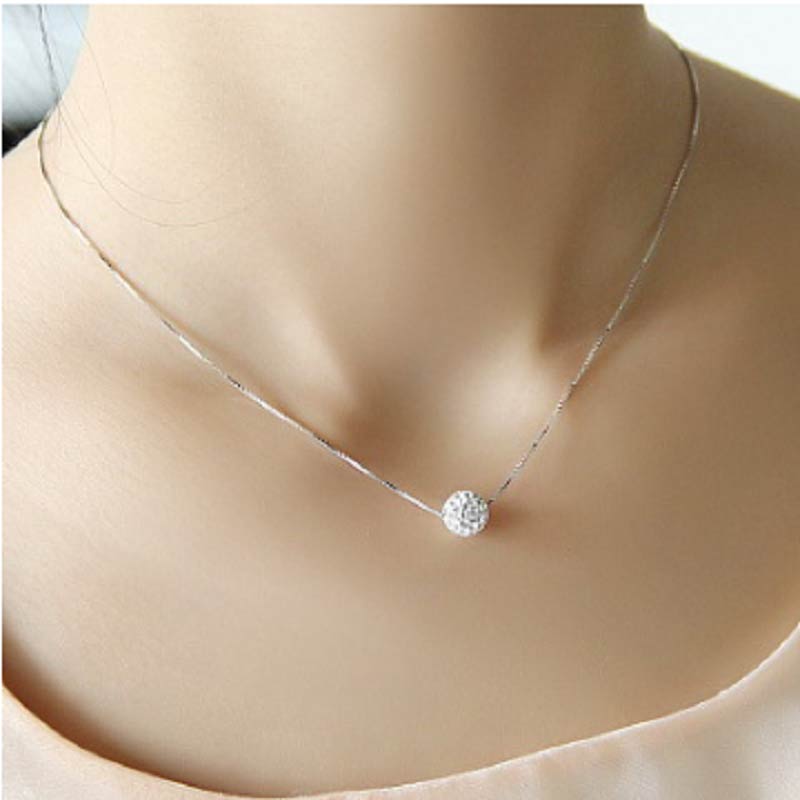 SHUANGR 2017 Top Quality Silver Classic Necklace Female Short Design Vrystal Shambhala Ball Bhain Elegant Brief Anti-Allergic