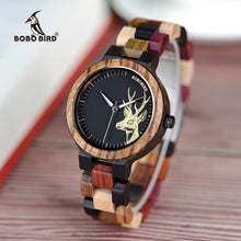 Load image into Gallery viewer, BOBO BIRD Couple Wooden Watches Men Women Quartz Lover&#39;s Wrist watch Ladies Elk Deer Quartz Wrist Watch gift erkek kol saati