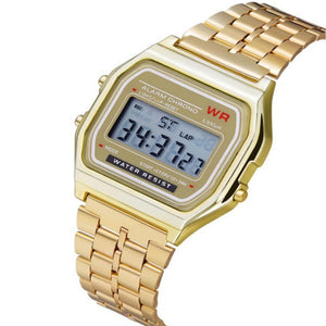 Watch Business Golden Gold Watch Coperation Vintage Womens Men Dress watch Stainless Steel Digital Alarm Stopwatch Wrist Watch