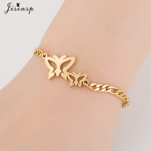 Load image into Gallery viewer, Jisensp Gold Stainless Steel Animal Bracelets for Women Everyday Jewellery Butterfly Charm Bracelet Femme Wedding Gift