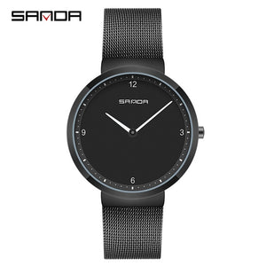 SANDA Mesh Steel Lover's Watch Fashion Men and Women Watches Top Brand Luxury Ultra Thin Dial Couple Watch relogio masculino