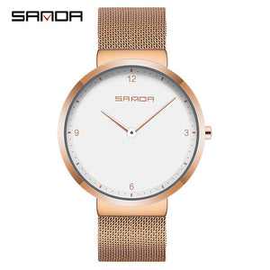 SANDA Mesh Steel Lover's Watch Fashion Men and Women Watches Top Brand Luxury Ultra Thin Dial Couple Watch relogio masculino