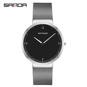 SANDA Mesh Steel Lover's Watch Fashion Men and Women Watches Top Brand Luxury Ultra Thin Dial Couple Watch relogio masculino