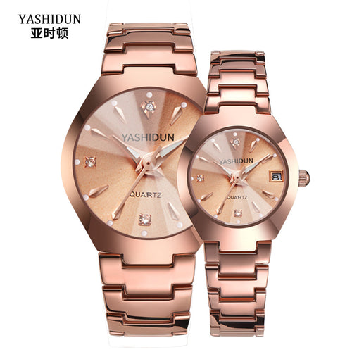 Couple Watch Men and Women Rose Gold Quartz Watch Classic Unisex Stainless Steel Lover's Wrist Watches Christmas Valentine Gifts